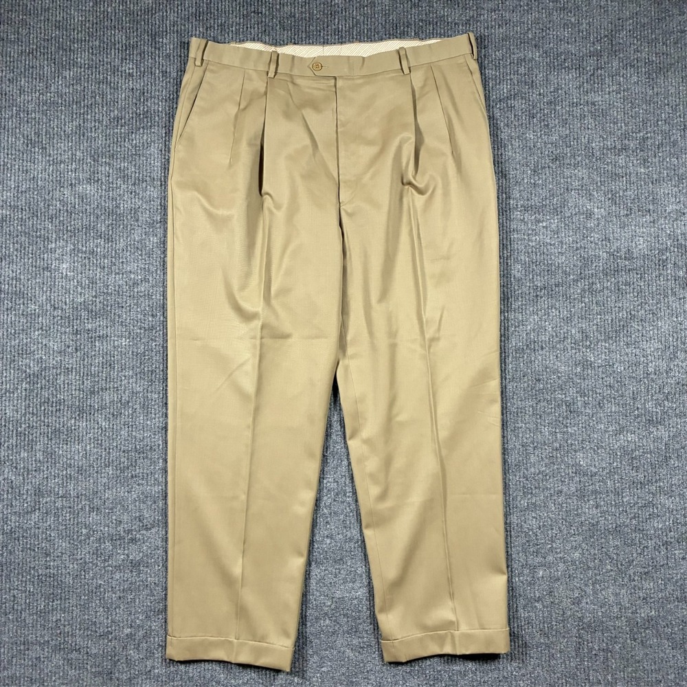 JB Britches Mens‎ Dress Pants W41" Beige Pleated Front Cuffed High Rise